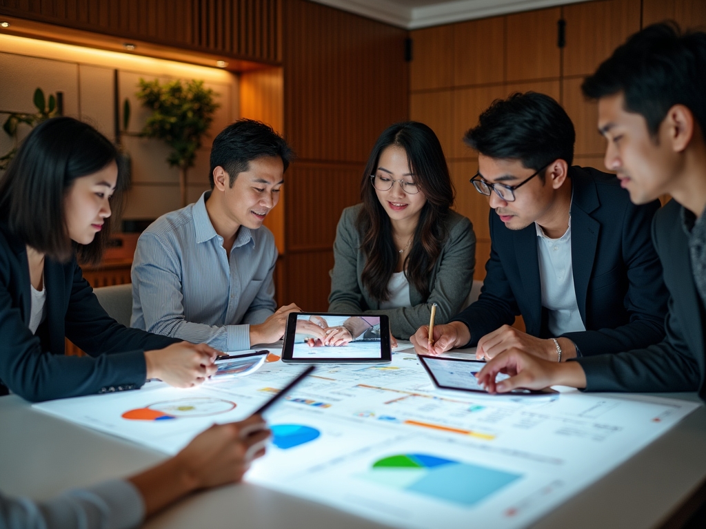 Diverse team of event planning professionals collaborating on event strategy